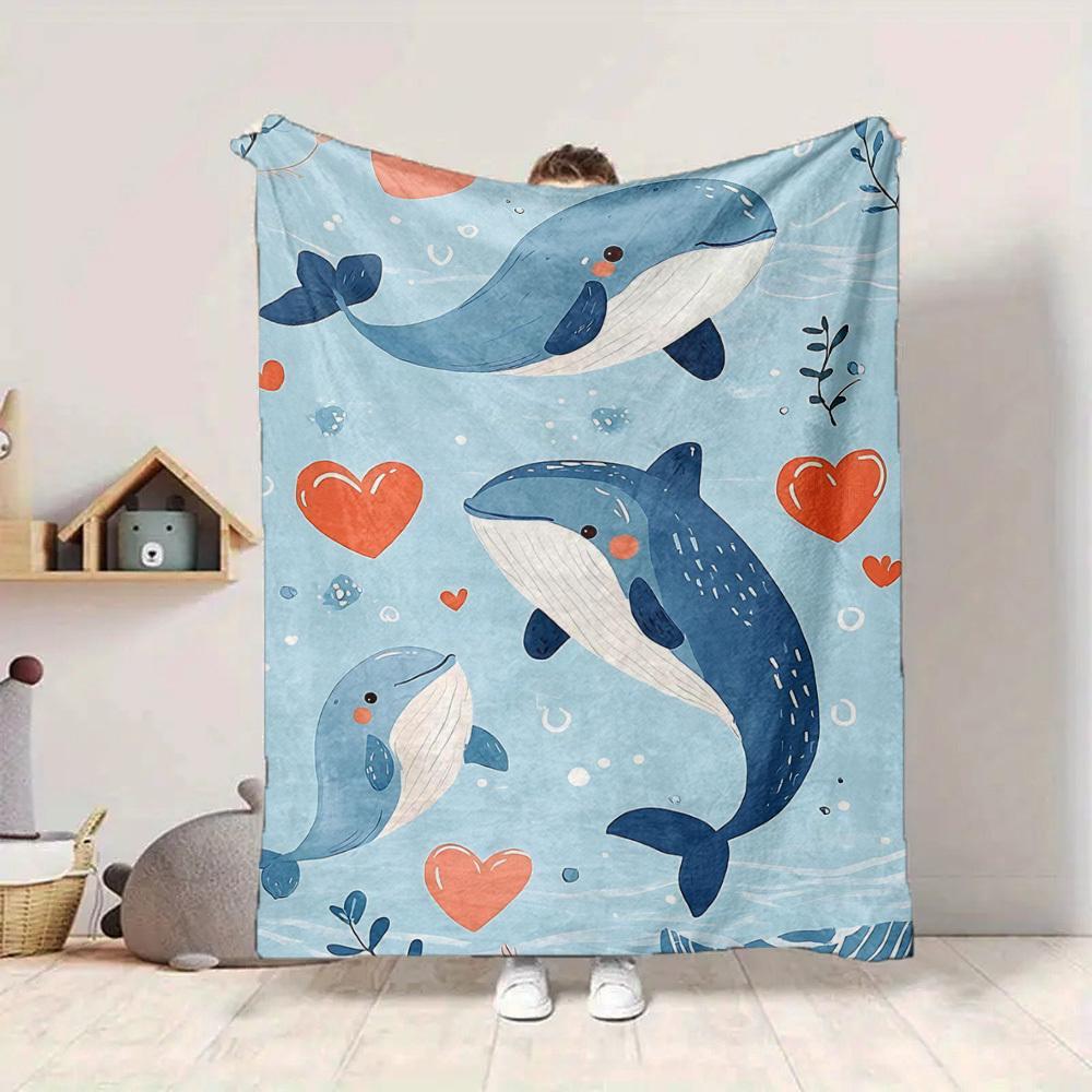 1pc Whale Love Print Blanket   Lightweight Flannel Throw Blanket For Sofa, Bed, Living Room, Office, Outdoor Travel, Camping