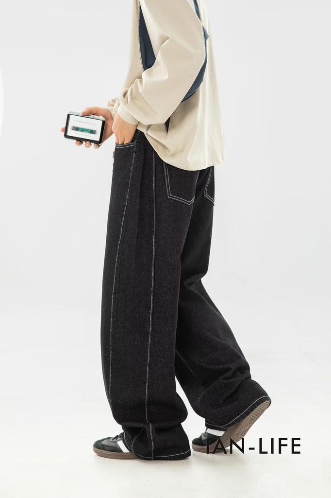 Jean Large Large Baggy Lâche Taille 2XL IAN-LIFE Jeans pour Homme, Pantalon, Silhouette, Pantalon, Coupe, Noir,