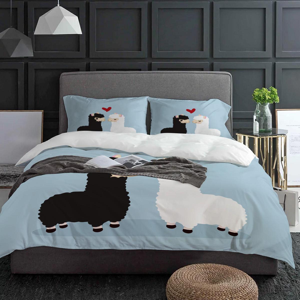 

Lovely Cartoon Alpaca Bedding Set 3pcs Boys Girls Duvet Cover Pillowcase Kids Adult Quilt Cover Double Bed Set Home Textile (135x200cm)