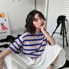 Neues Sommer Damen Locker Einfach Gestreift Koreanisches Kurzarm T-Shirt Studenten Top Basisshirt