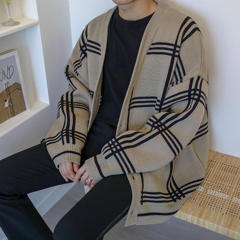 Autumn Men's Korean Trend Loose Knit Cardigan Sweater