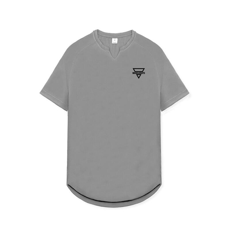 Muscleguys Fashion V-neck Casual Printed Short Sleeve T-shirt  Fitness Training Muscle Slimming Tops