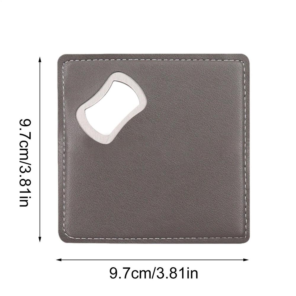 Multifunctional Square Leather Bottle Opener Coaster Handheld Can Openers Square Coaster Stainless Steel Bottle Opener серый