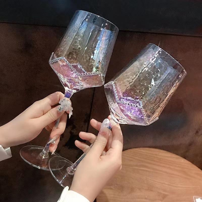 High-value Diamond Crystal Red Wine Glass Light Luxury Ins Wine Glass Retro Glass Goblet Champagne