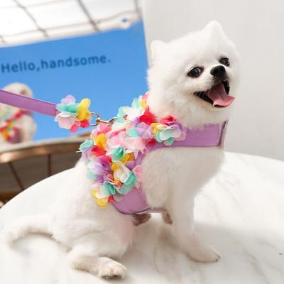 Kawaii Dog Harness Leash Set Floral Design Lace Dress Pet Vest Style Harness Adjustable With Leash Pet Chest Strap Chihuahua