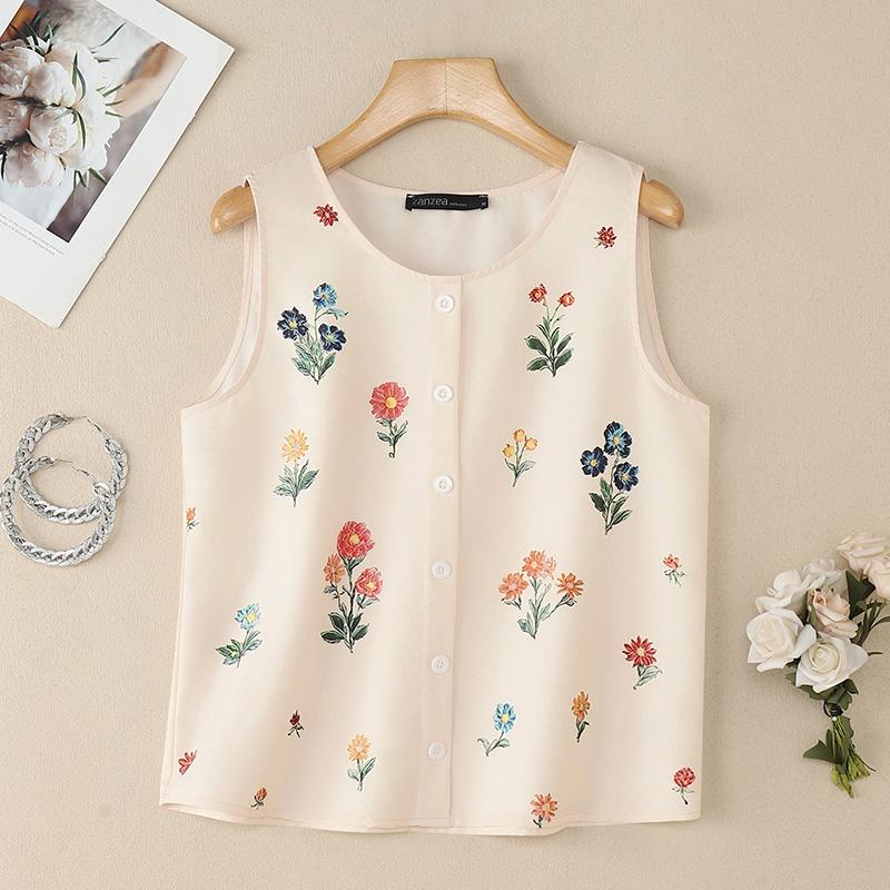 

ZANZEA Women Floral Print Summer Casual Round Neck Sleeveless Tank Tops S