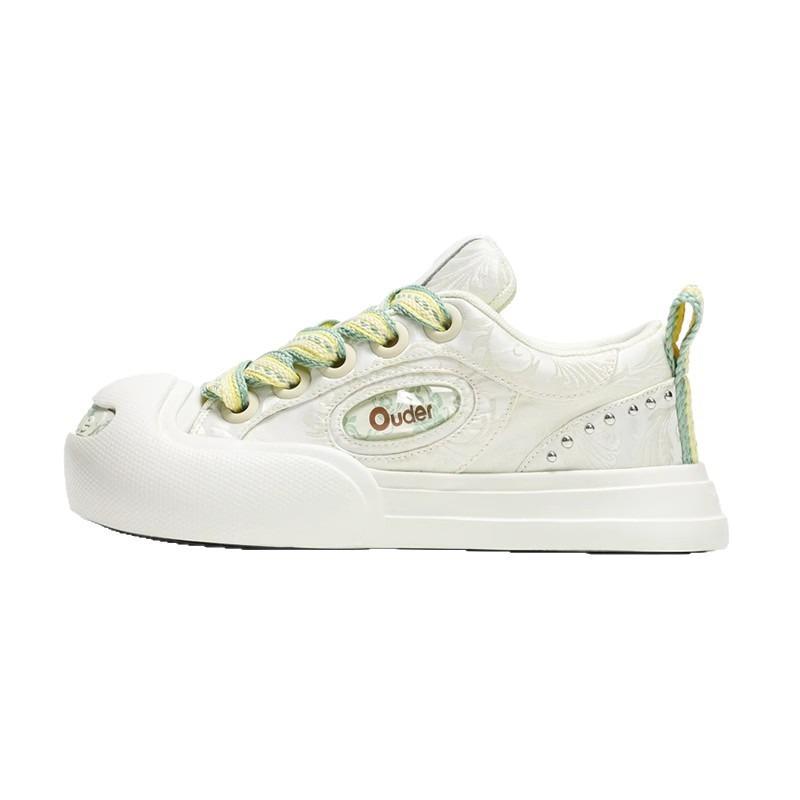 Silk pattern open smile canvas shoes new women's thick sole heightening big head board shoes low top round head casual shoes