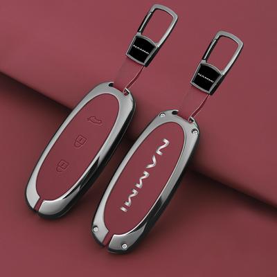 3 Buttons Zinc Alloy + Leather Car Key Case Cover Shell Holder For Dongfeng Nammi 01 New Energy Remote Key Protection
