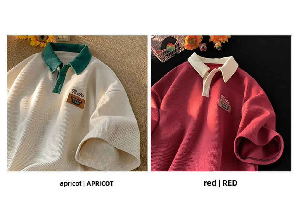 Pánské retro trendové polo tričko s krátkým rukávem - Těžká bavlna, Univerzální, Americký styl, Letní móda