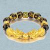 Men's Natural Obsidian Double Pixiu Elastic Bracelet with Alloy Beads