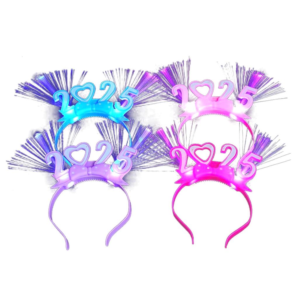 4 Stück Leuchtende 2025 Silvester Kopfschmuck 2025 LED-beleuchtete Neujahrs-Stirnbänder Bequeme Passform Party-Haaraccessoires