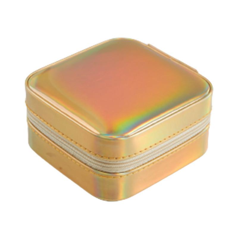 Caja de Joyería Clásica de Cuero Con Espejo Para Guardar Pendientes y Anillos