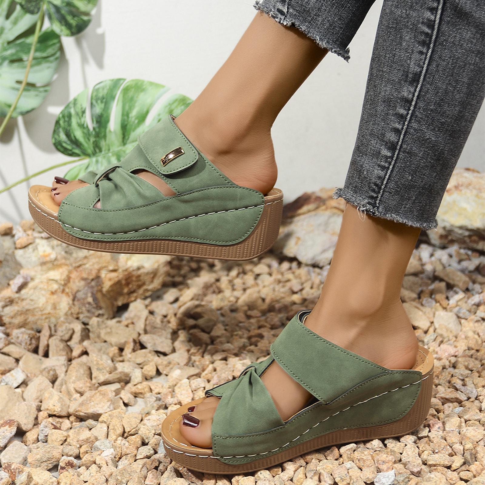 

Hollow bow, one foot stomping thick soled slippers 36 армия зеленый