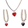 Elegant Big White Imitation Pearls Bead Necklace for Women Heart Shape Clavicle Chain Sweet Wedding Party Jewelry