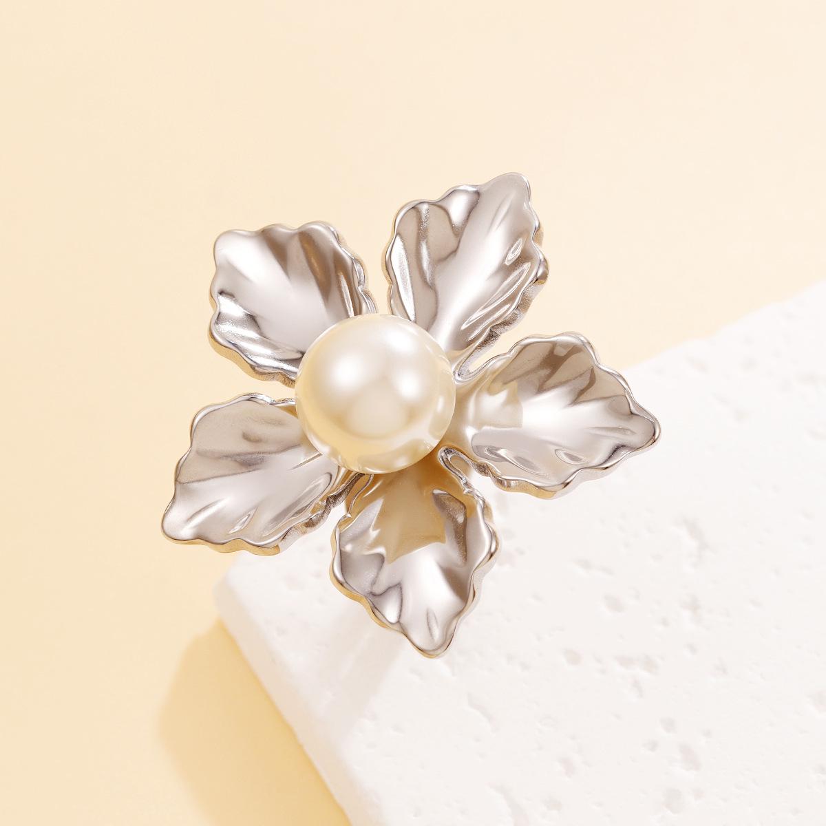 

Винтажное Открытое Кольцо-Цветок из Искусственного Жемчуга - Стильное Кольцо из Нержавеющей Стали для Женщин