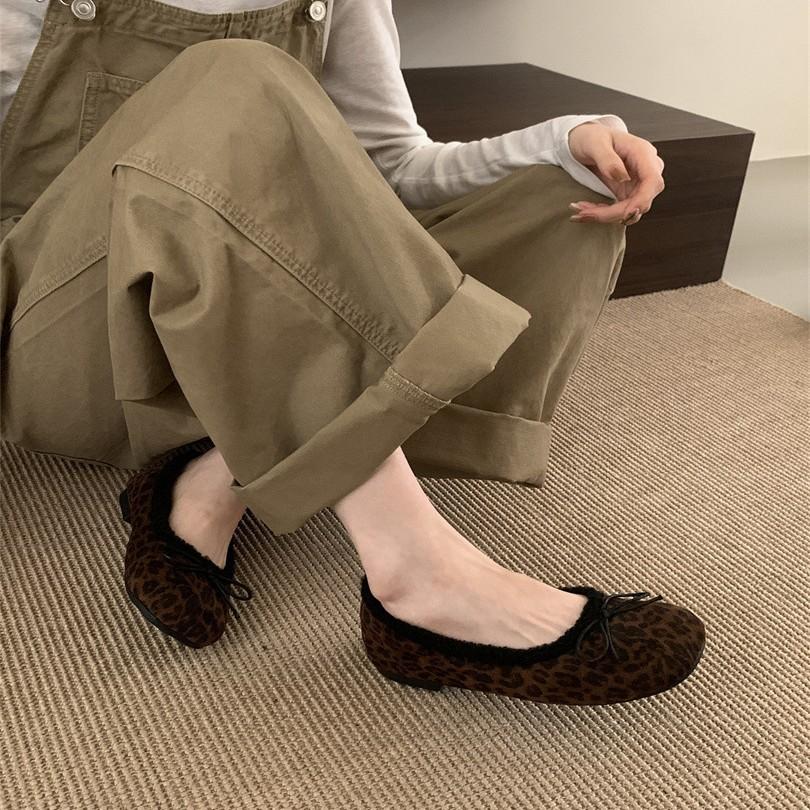 Sweet Bow Fluffy Shoes for Women's Outer Wear 2025 Autumn and Winter New Flat Bottom, Light, Comfortable and Warm Mary Jane Cotton Shoes