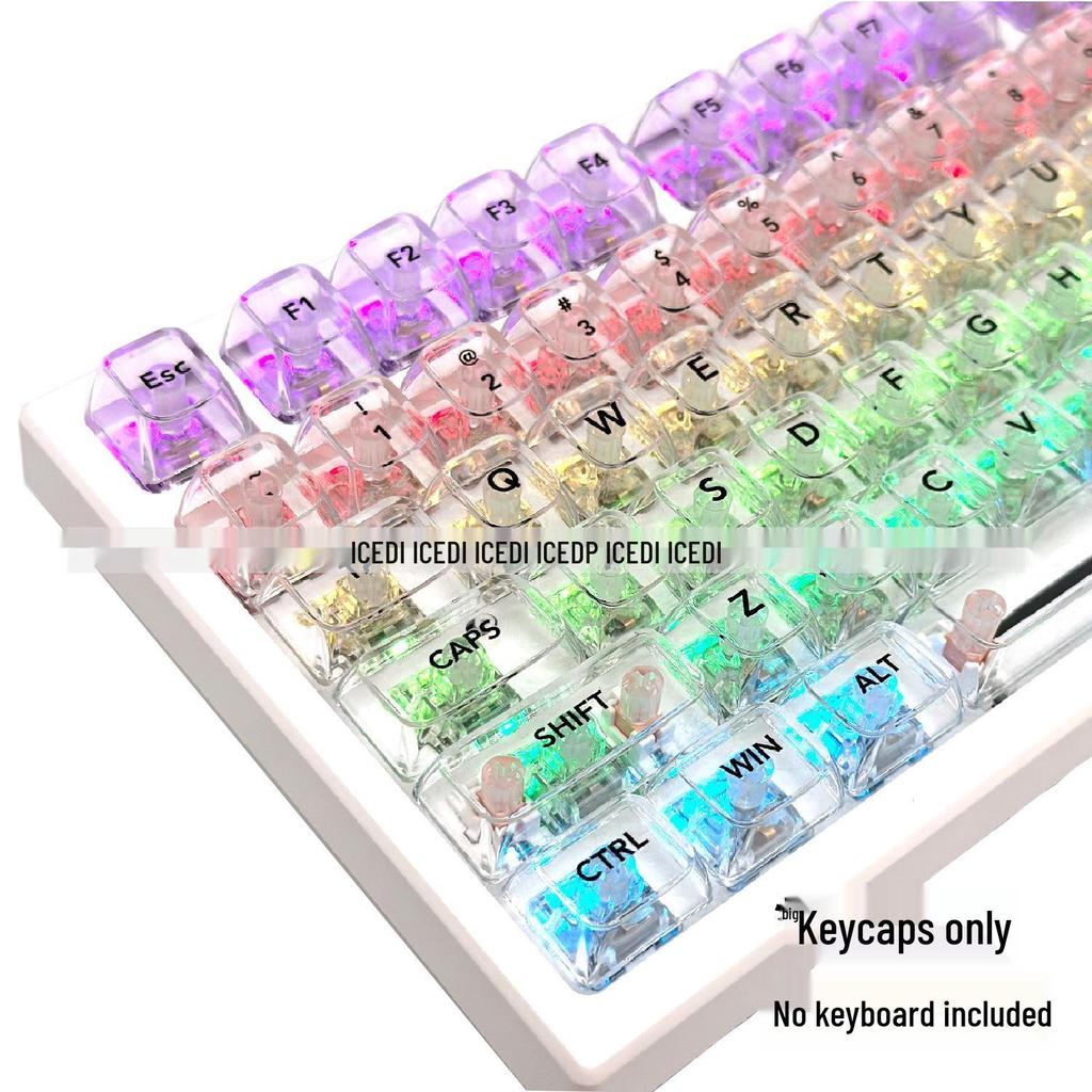Matte Transparent Crystal Keycaps: 61/87/104-Key Universal, Customized, Highly Translucent.