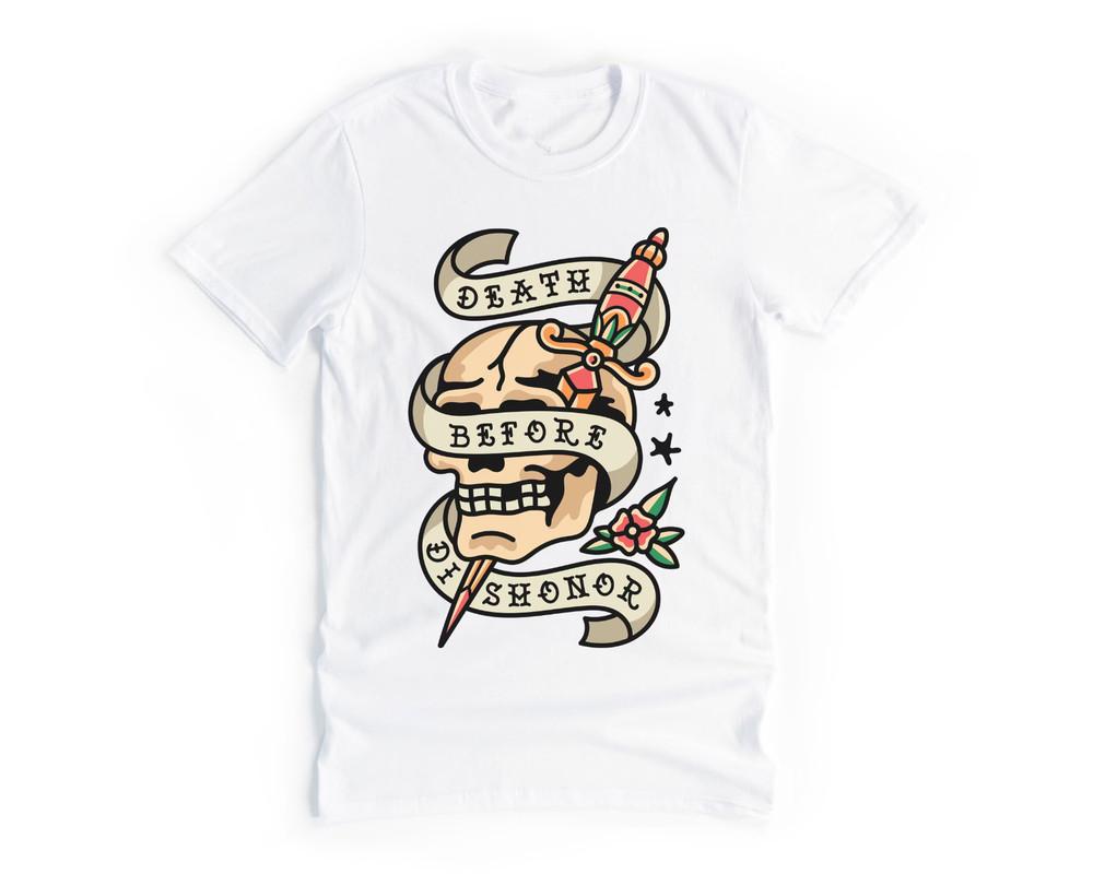 Футболка с черепом «Смерть прежде бесчестия» Белая Унисекс от S до 5XL Унисекс Футболка L
