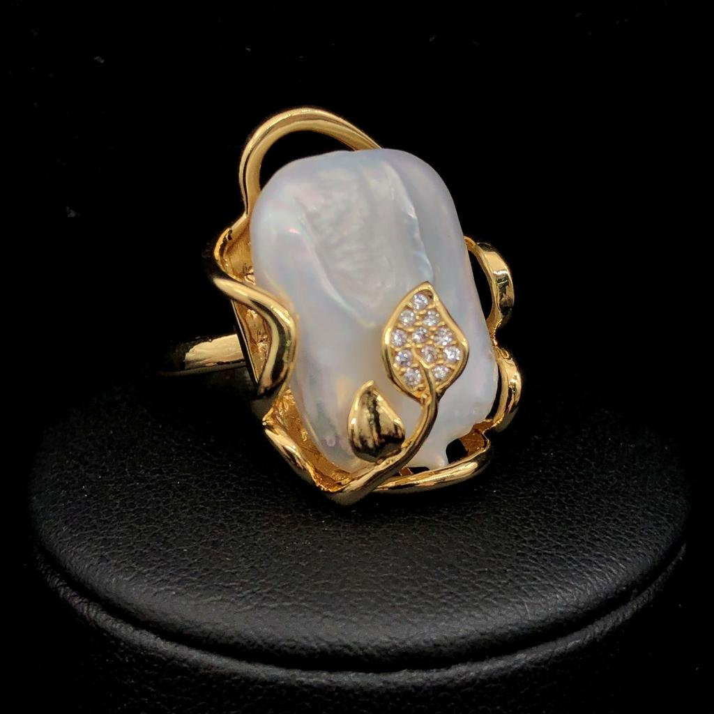 Vintage Elegant Baroque Pearl Jewelry Set - Square Freshwater Necklace, Ring, Earrings for Women