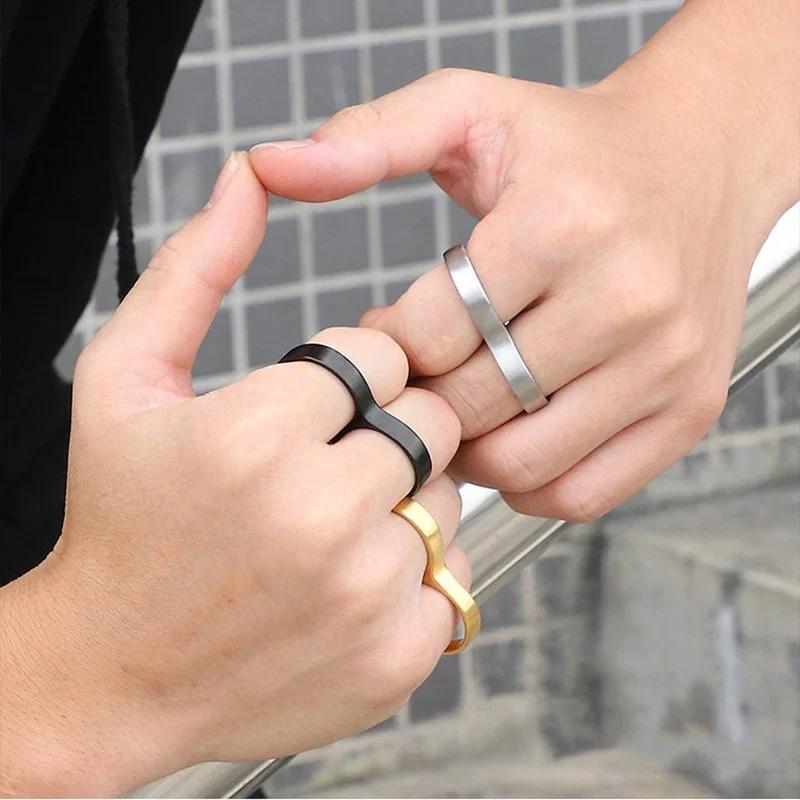 Men's Double Finger Brass Knuckles Ring Hip Hop Fashion Jewelry Gift Black Gold Silver Color