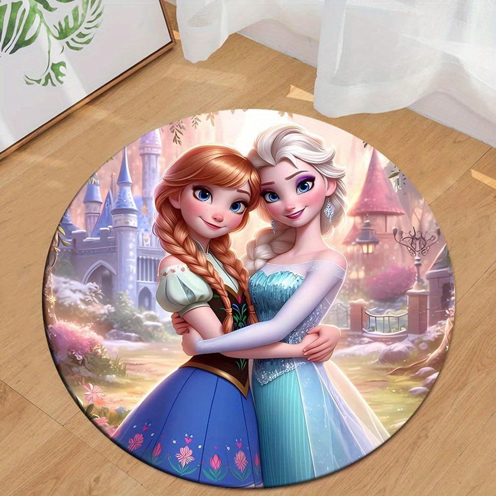 

1pc Frozen Elsa&Anna Round Area Rug , Playroom Bedroom Living Room Indoor Decor Rug , Perfect for Leisure Areas , Bedside , Cloakroom , and 80cm/31.5in
