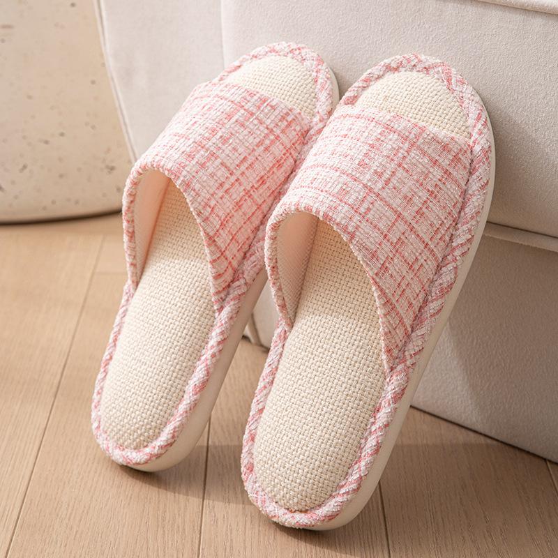Pantoufles en Lin Quatre Saisons pour Hommes et Femmes Intérieur Antidérapantes Respirantes Absorbantes de Transpiration Silencieuses Maison Confortables Pantoufles en Tissu de Lin