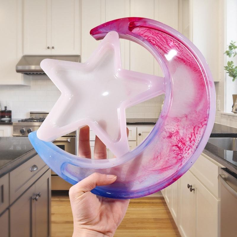 Moon Star Tray Resin Mold Silicone Crescent Mold Jewelry Storage Plate Mold for DIY Trinket Container Resin Crafts