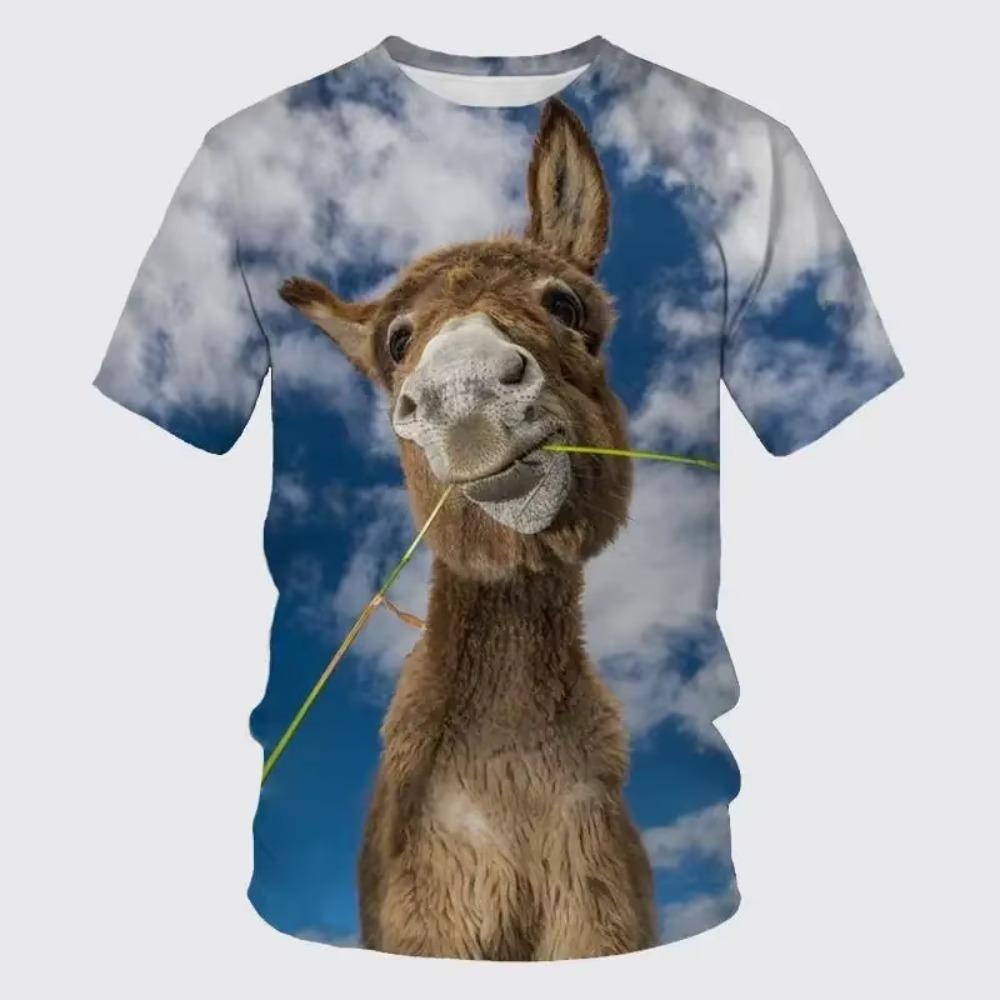 New fun retro donkey 3D printed T-shirt cute animal breathable lightweight summer sports top short sleeve