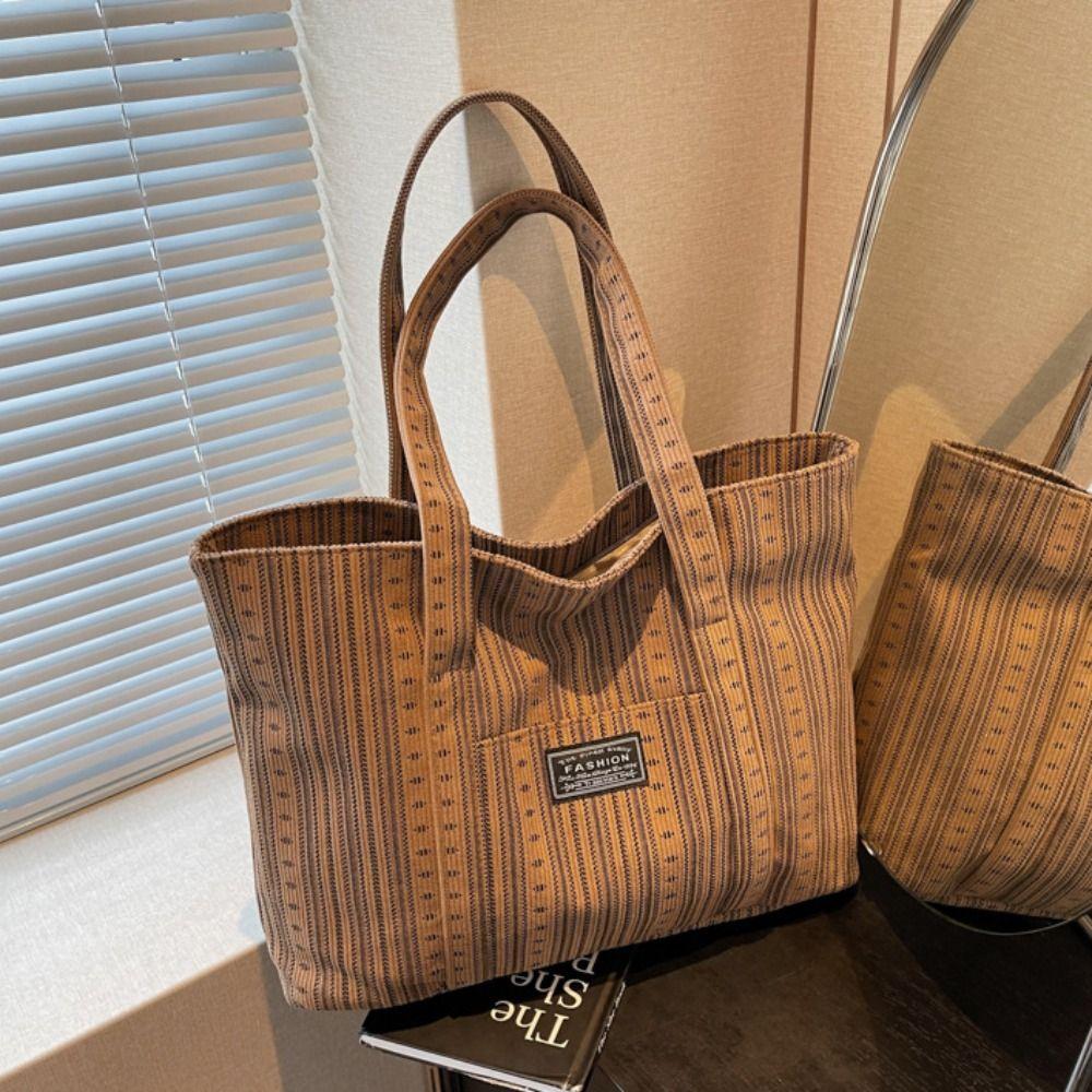 Large Capacity Canvas Tote Bag Minority Design Stripe Handbag Fashionable Mommy Bag  Travel