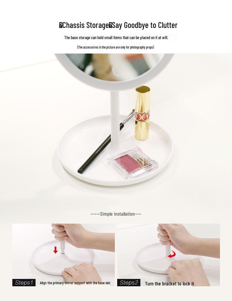 Smart LED Makeup Mirror with Touch Control, Rotatable Design, and Adjustable Brightness