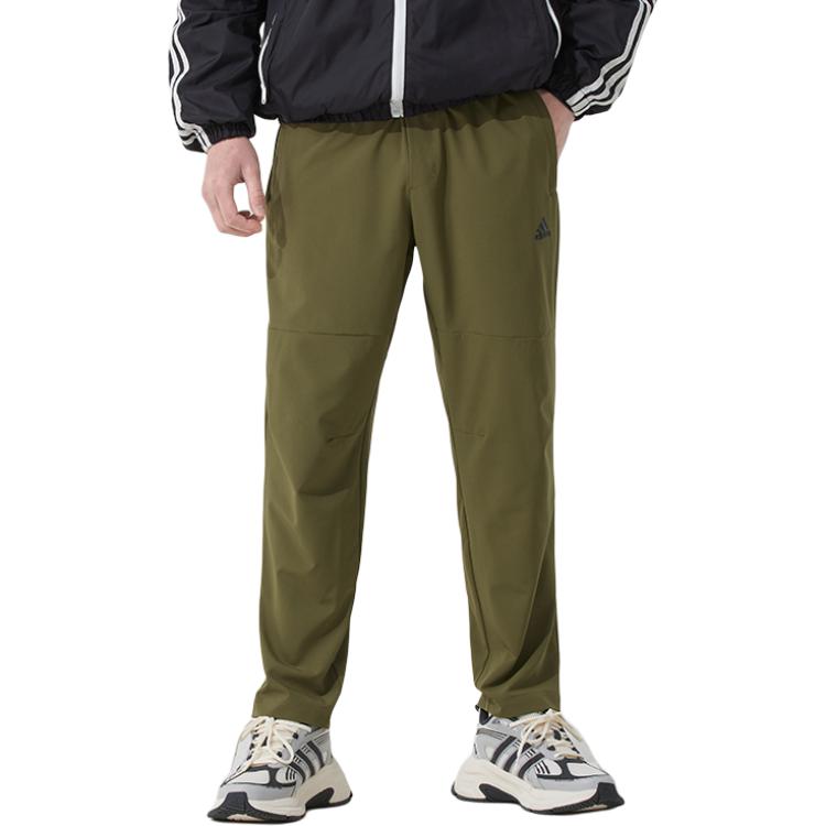 adidas SS25 Tréningové Pohodlné Priedušné Štýlové Pletené Športové Nohavice Pánske Spodný Diel Olivovo-Zelené JN4351