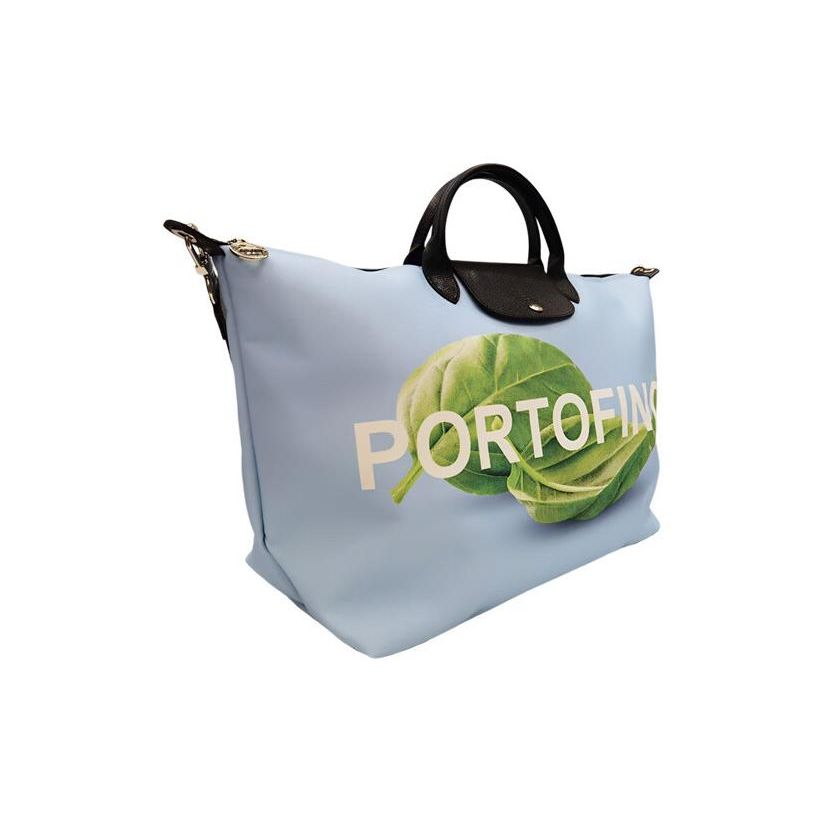 Longchamp Printed Zipper Closure Canvas Tote Travel Bag Women Bags Sky-Blue L1624MSI028
