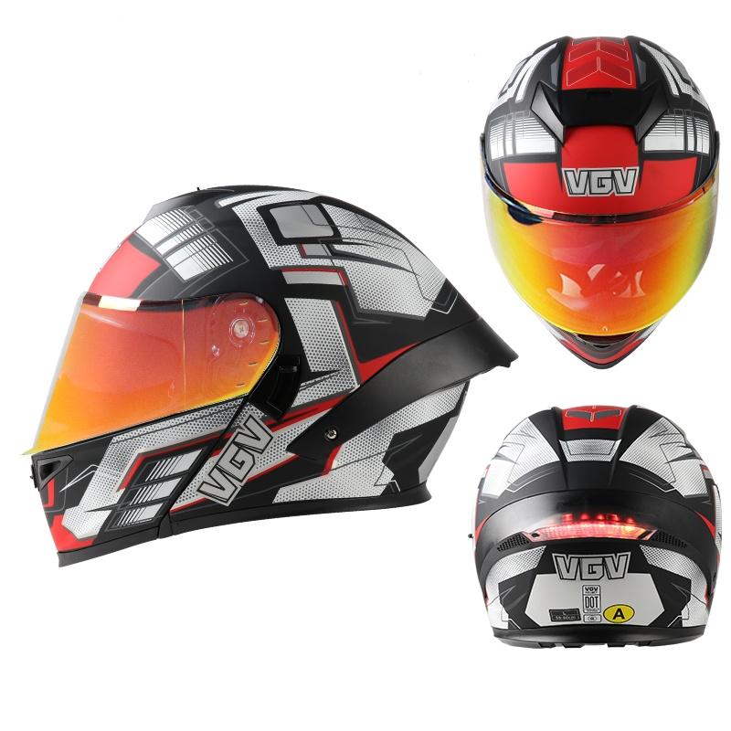Colorful face mask, large tail wing with tail lights, flip type motorcycle, modular full coverage helmet, double-sided cover, st