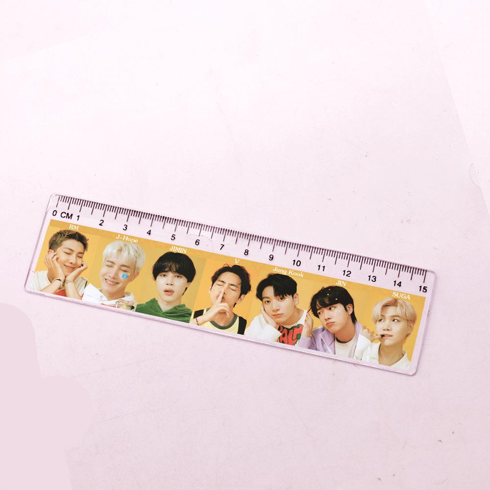 8pcs BTS Bangtan Boys Group Photo Acrylic Ruler, 15cm Clear Printed Straight Ruler, Kpop ARMY Fans School & Office Stationery