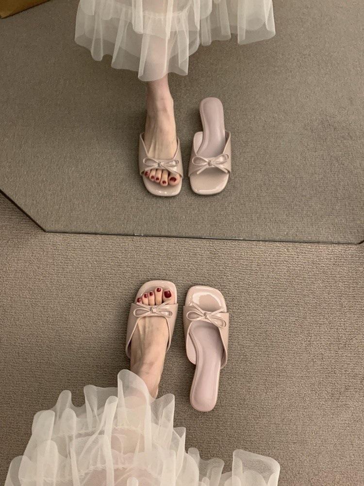 French Bow with Wedge Heel Cool Slippers Women's Summer Wear 2025 New Evening Wind Open-toed Fish Mouth Sandals
