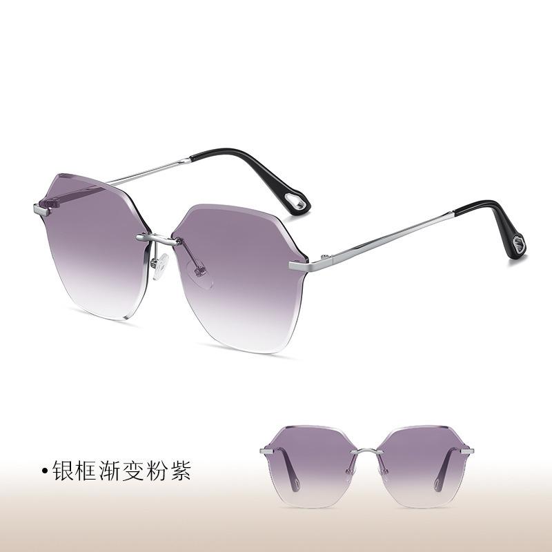 Grey Powder Makeup Temperament Women'S Sunglasses Versatile Anti-Ultraviolet Frameless Gradual Change Sunglasses Women
