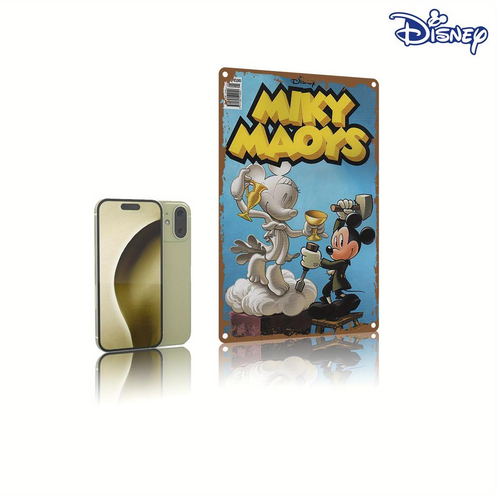 1pc Disney Vintage Metal Tin Sign 20.32x30.48 Cm - Mickey & Minnie Mouse Retro Wall Art, Durable Iron Home Decor for Kitchen, Li