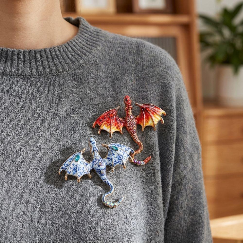 Colorful Rhinestone Enamel Flying Dragon Brooch Animal Dragon Brooch  Home Decoration Gift