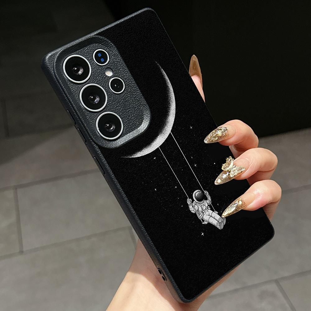 Samsung A07 Xiaomi Redmi 13C 14C for iPhone 17 Pro Max Infinix Realme Phone Cases Soft brown Leather pattern TPU Case NY60 space astronaut skate moon