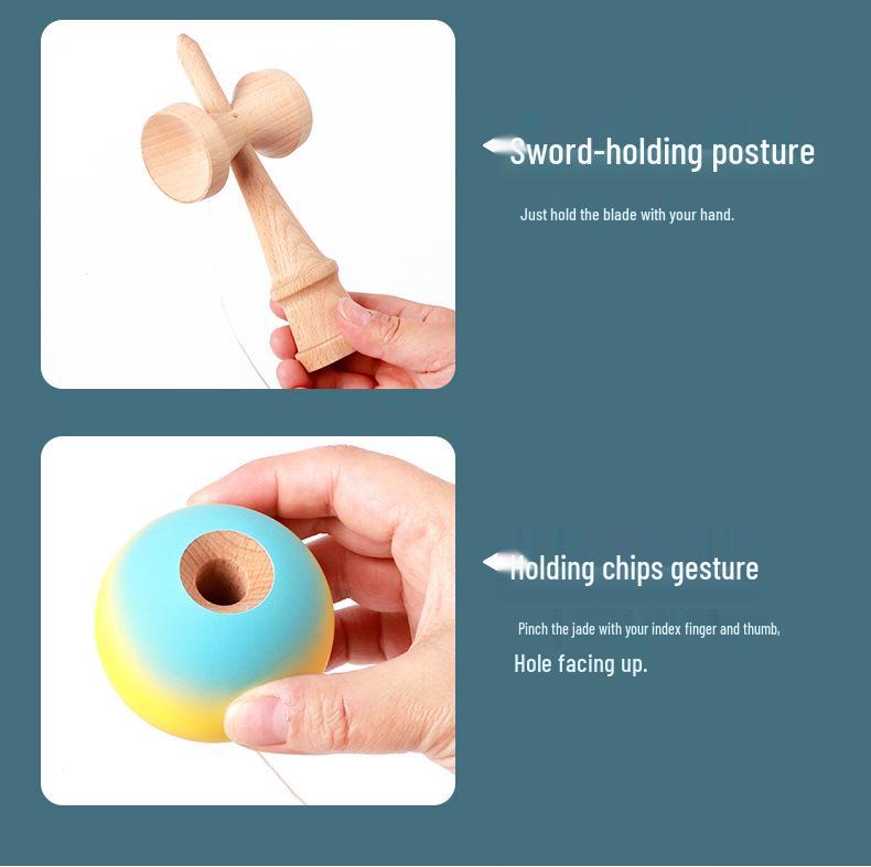 Traditional Bamboo Wood Kendama Skill Toy - Puzzle Ball and Sword Gift