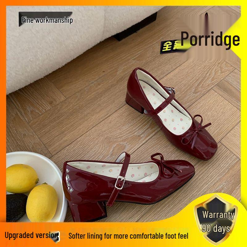 2025 Nové francouzské Mary Jane s nízkým výkrojem a mašlí, kožené podpatky - Elegantní jarní styl
