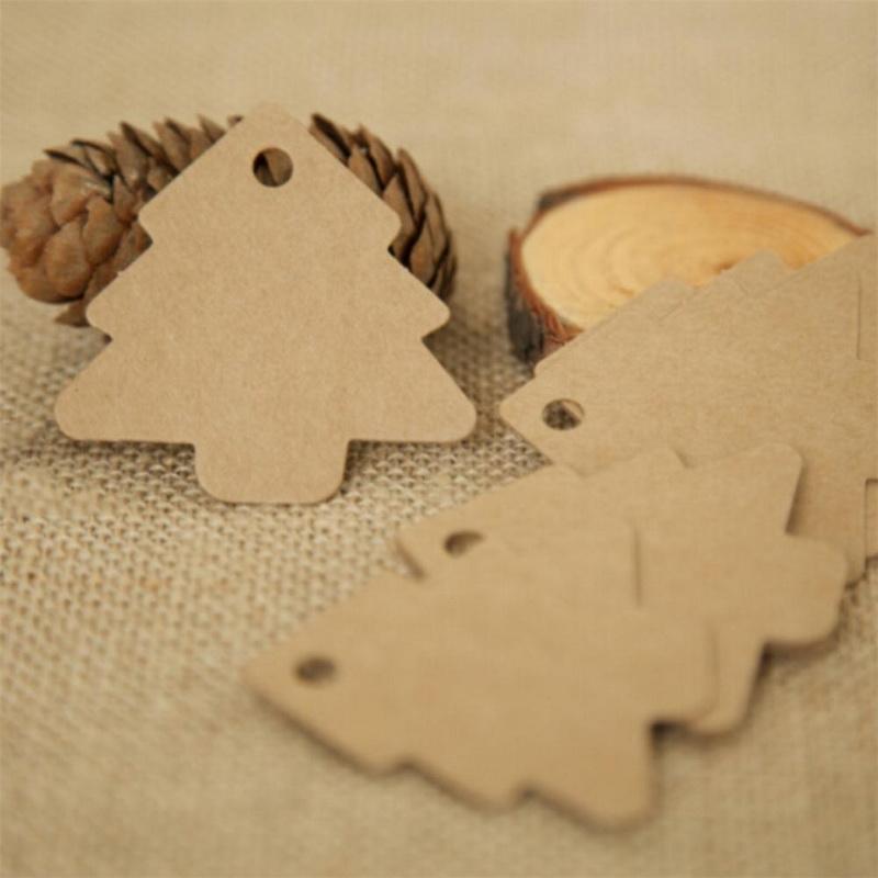 100pcs 5.5*5.4cm DIY Kraft Christmas Tree Shape Hang Tag Christmas Party Deco Paper Cards Gift Tag