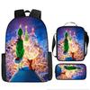 Green Hair Monster Grinch School Bag Campus 12345th and 6th Grade Backpack Lightweight Weight Loss Computer Bag Three-piece Set