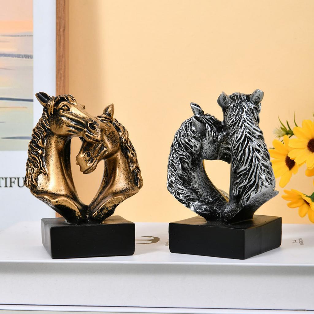 Couples Horse Figurines Horses Head Statue Paperweight Animal Sculptures Ornament for Home Office Desktop Decorations