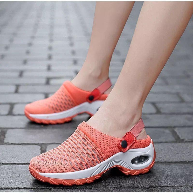 Large size women's summer Korean version of mesh mesh foot slippers shaking mother half-support sandals wear on both sides
