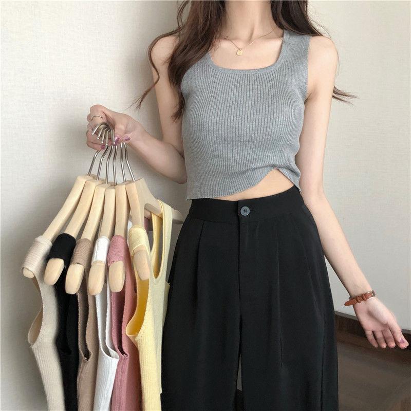 WTEMPO Women's Vest Slim Short Sleeveless Bottom Coat with Knitted Solid Color Underneath Sleeveless Vest