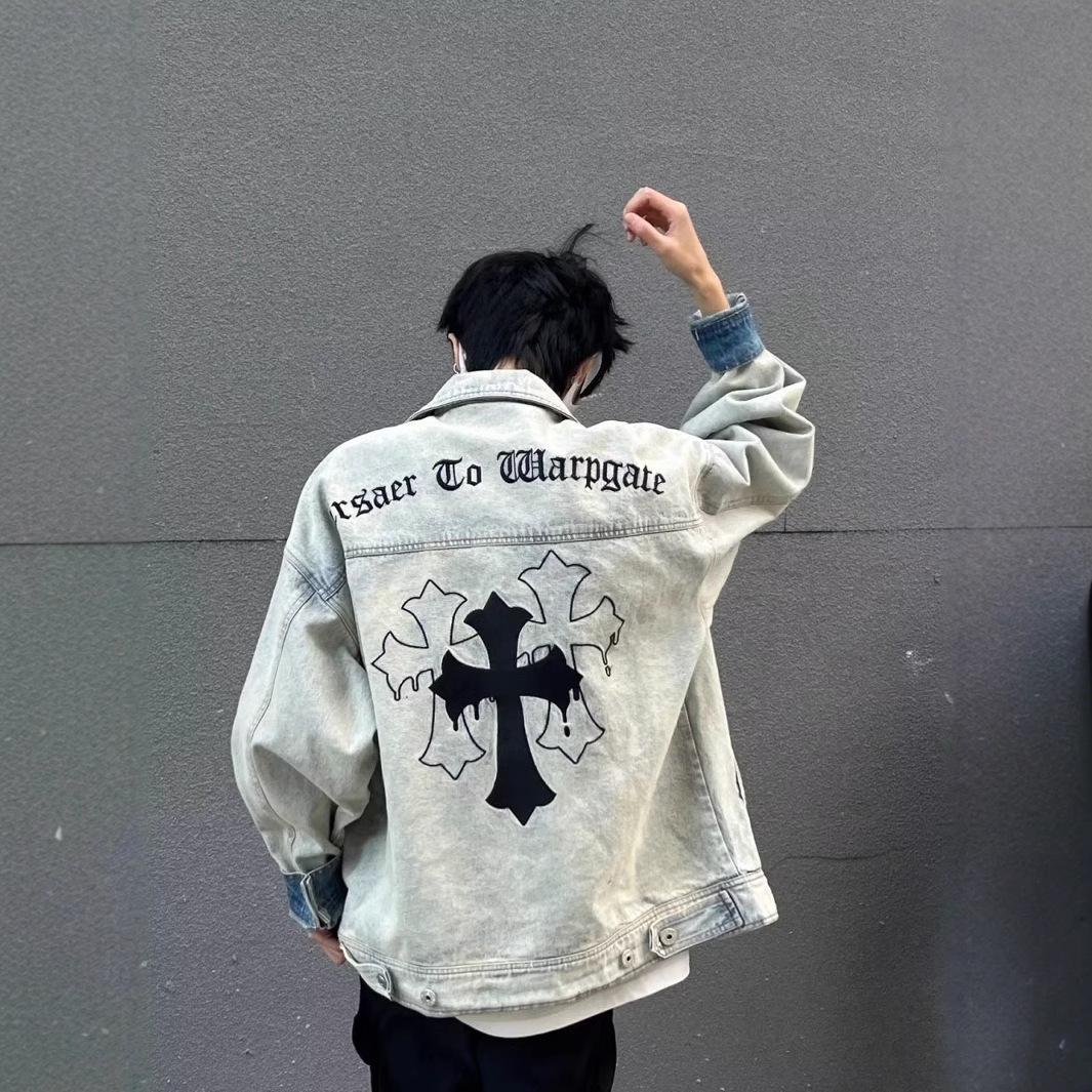 

ER Gothic Cross Oversized Hoodie - American High Street Fashion Sweater for Couples M світло-синій колір
