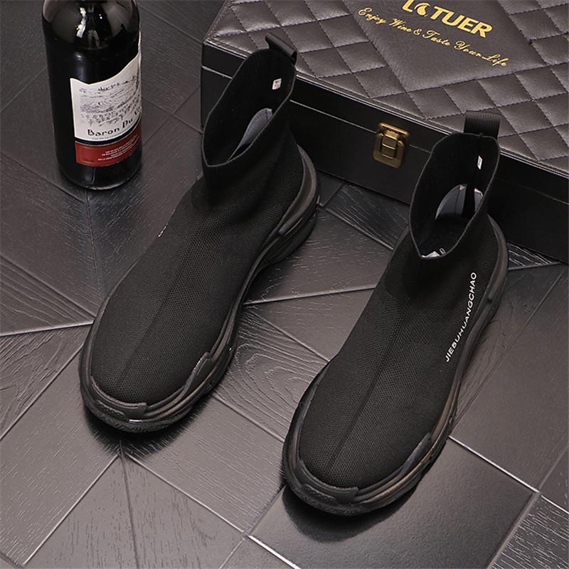 Autumn Men Sock Shoes Stretch Fabric Shoes Slip-On Over The Casual Shoes Men Pumps for 2024 Walking Flat Short Boots
