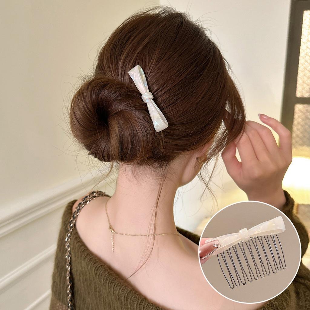 1pc Korean-style Acetate Textured Butterfly Bow Hair Comb Clip for Bangs, Forehead Styling, and Half-up Hair Decoration