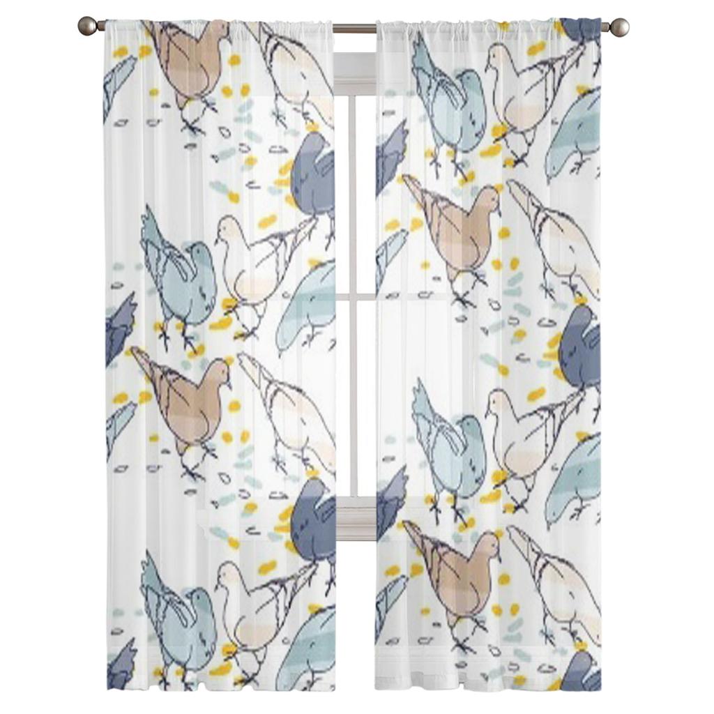 Pigeons Colorful Abstract Geometric Shapes Chiffon Sheer Curtains for Living Room Bedroom Window Curtain Voiles Tulle Cortinas